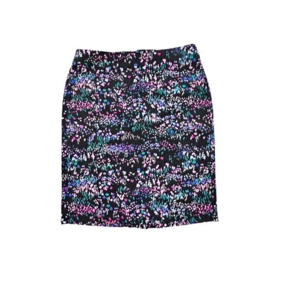 Talbots Mini Skirt 2P Black Green Purple Cotton Stretch Pencil Straight Zip EUC - Picture 1 of 8